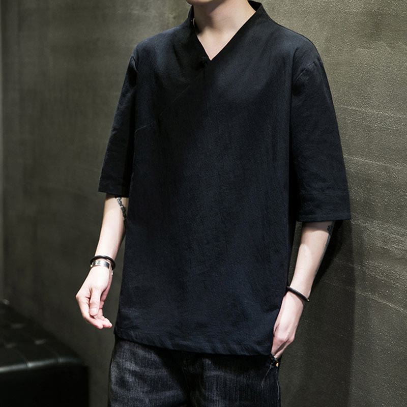 Nimara Ritual V-Neck Plain Men's Half Sleeve Cotton Shirt
