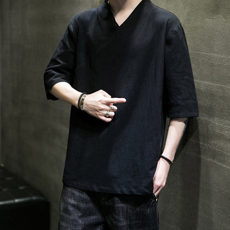 Nimara Ritual V-Neck Plain Men's Half Sleeve Cotton Shirt