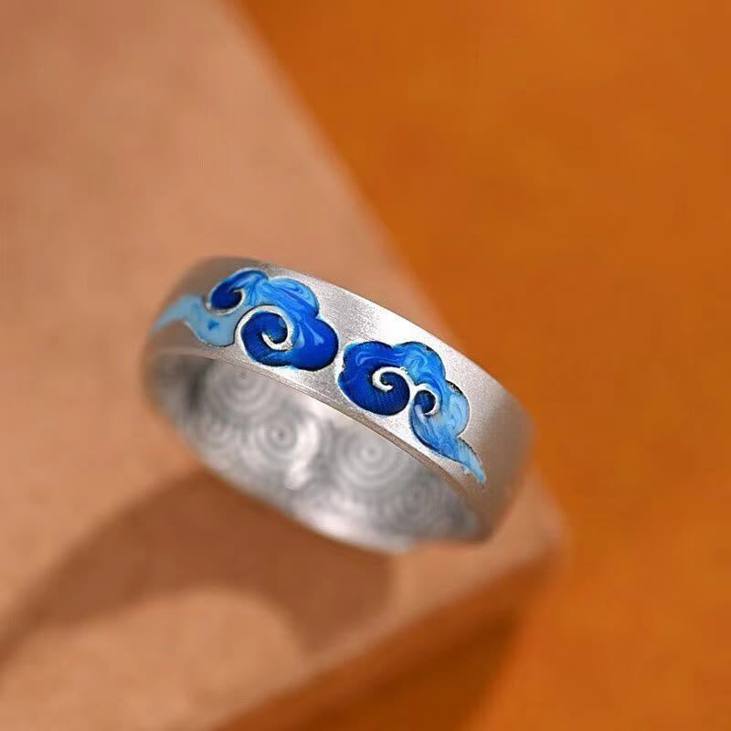 Nimara Ritual Blue Auspicious Clouds Pattern Wealth Copper Adjustable Ring