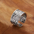 Nimara Ritual Koi Fish Heart Sutra Carved Design Luck Wealth Ring