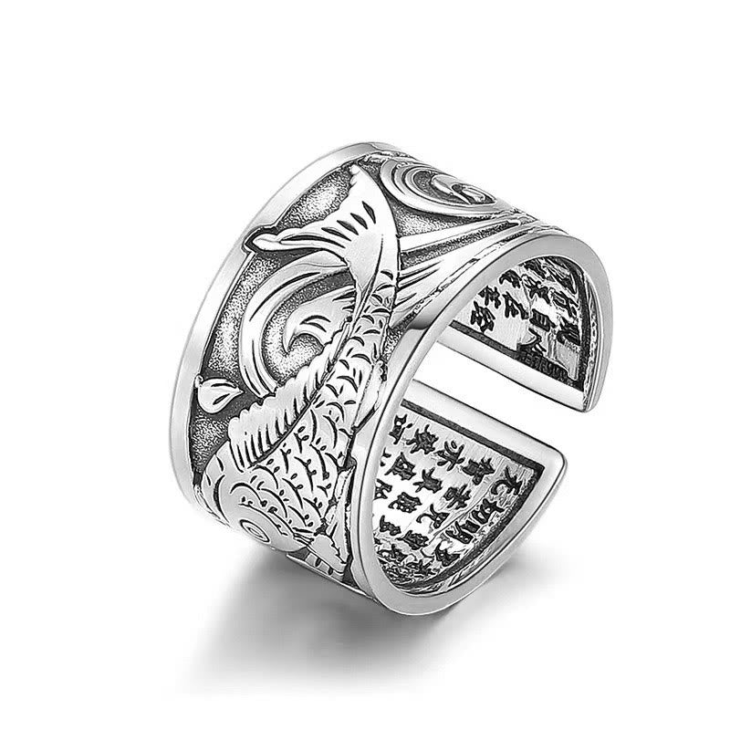 Nimara Ritual Koi Fish Heart Sutra Carved Design Luck Wealth Ring