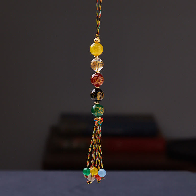 Nimara Ritual Handmade Tibetan Five God Of Wealth Various Agate Luck Braid Rope Car Hanging Decoration