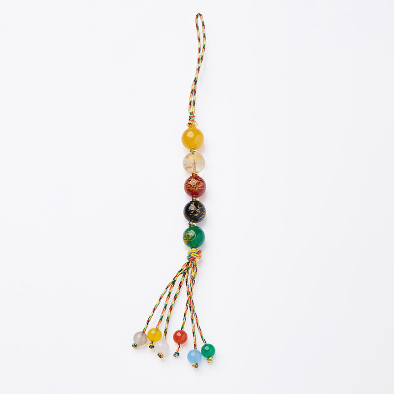 Nimara Ritual Handmade Tibetan Five God Of Wealth Various Agate Luck Braid Rope Car Hanging Decoration
