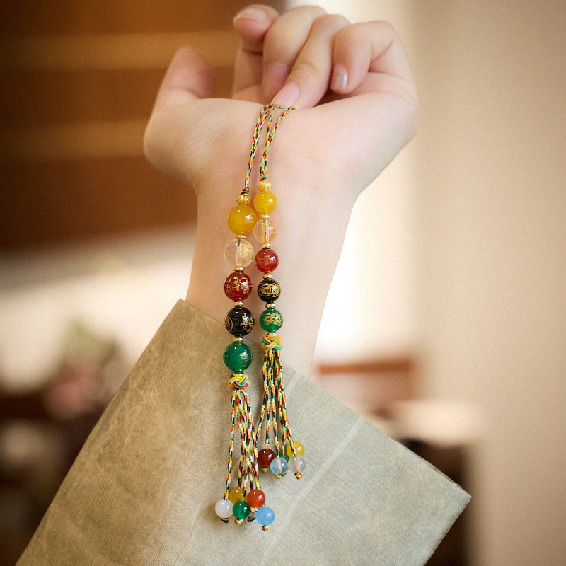 Nimara Ritual Handmade Tibetan Five God Of Wealth Various Agate Luck Braid Rope Car Hanging Decoration