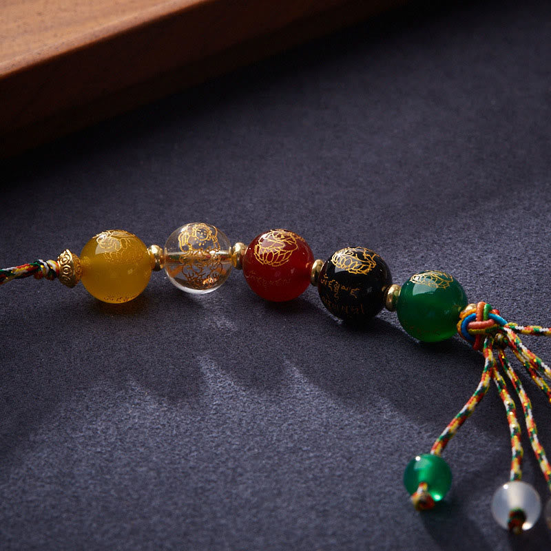 Nimara Ritual Handmade Tibetan Five God Of Wealth Various Agate Luck Braid Rope Car Hanging Decoration