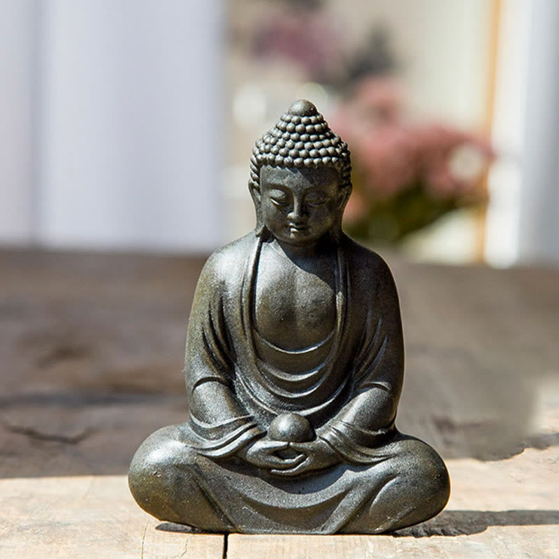 Nimara Ritual Tibetan Meditating Buddha Iron Powder Rust Cast Resin Statue Serenity Decoration