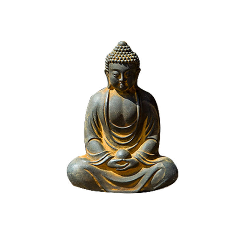 Nimara Ritual Tibetan Meditating Buddha Iron Powder Rust Cast Resin Statue Serenity Decoration
