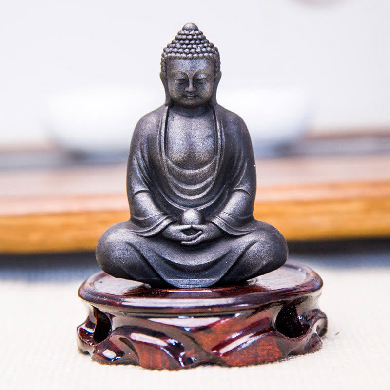 Nimara Ritual Tibetan Meditating Buddha Iron Powder Rust Cast Resin Statue Serenity Decoration