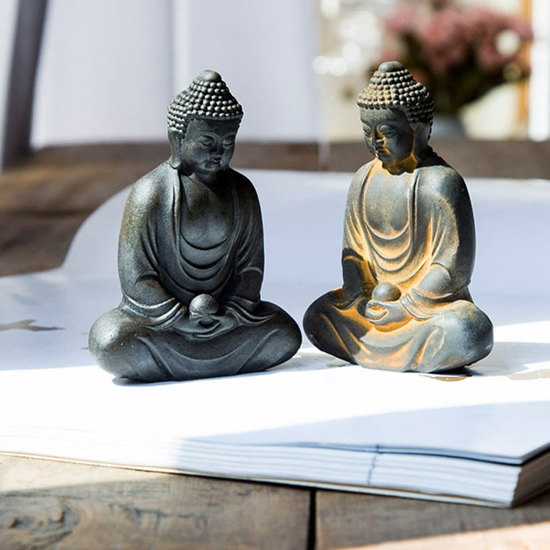 Nimara Ritual Tibetan Meditating Buddha Iron Powder Rust Cast Resin Statue Serenity Decoration
