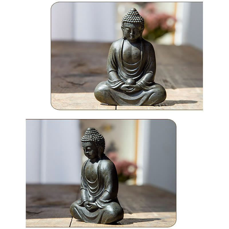 Nimara Ritual Tibetan Meditating Buddha Iron Powder Rust Cast Resin Statue Serenity Decoration