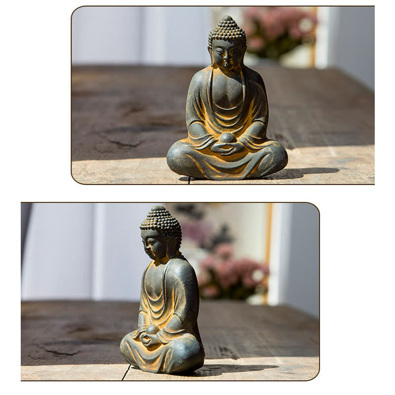 Nimara Ritual Tibetan Meditating Buddha Iron Powder Rust Cast Resin Statue Serenity Decoration