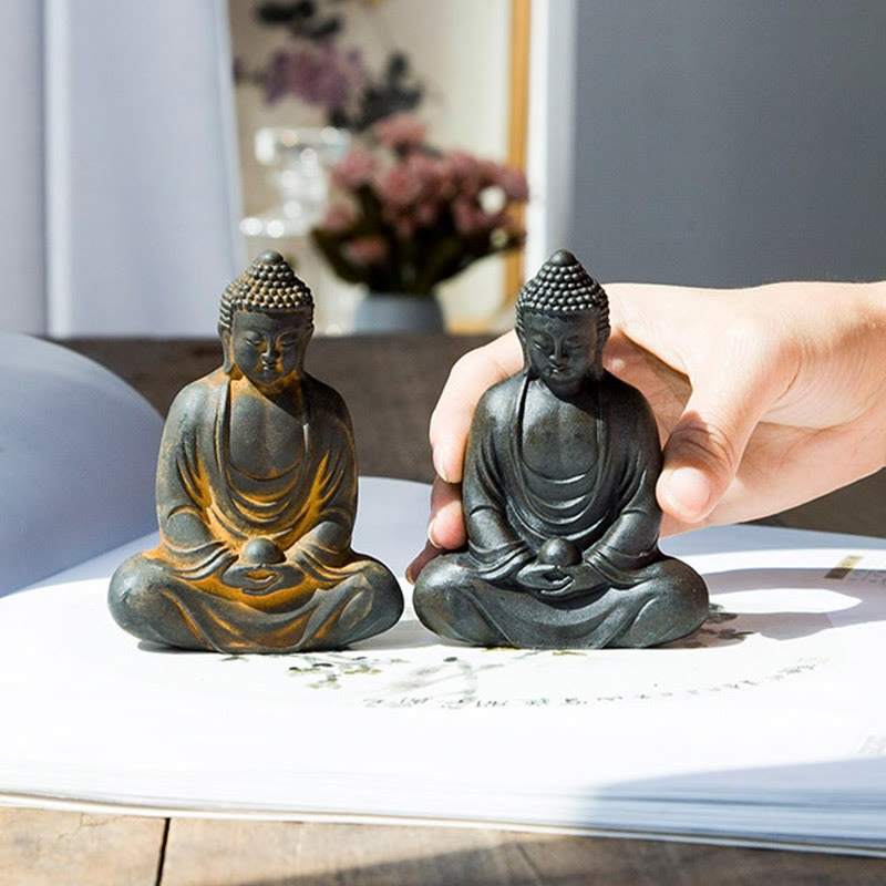 Nimara Ritual Tibetan Meditating Buddha Iron Powder Rust Cast Resin Statue Serenity Decoration