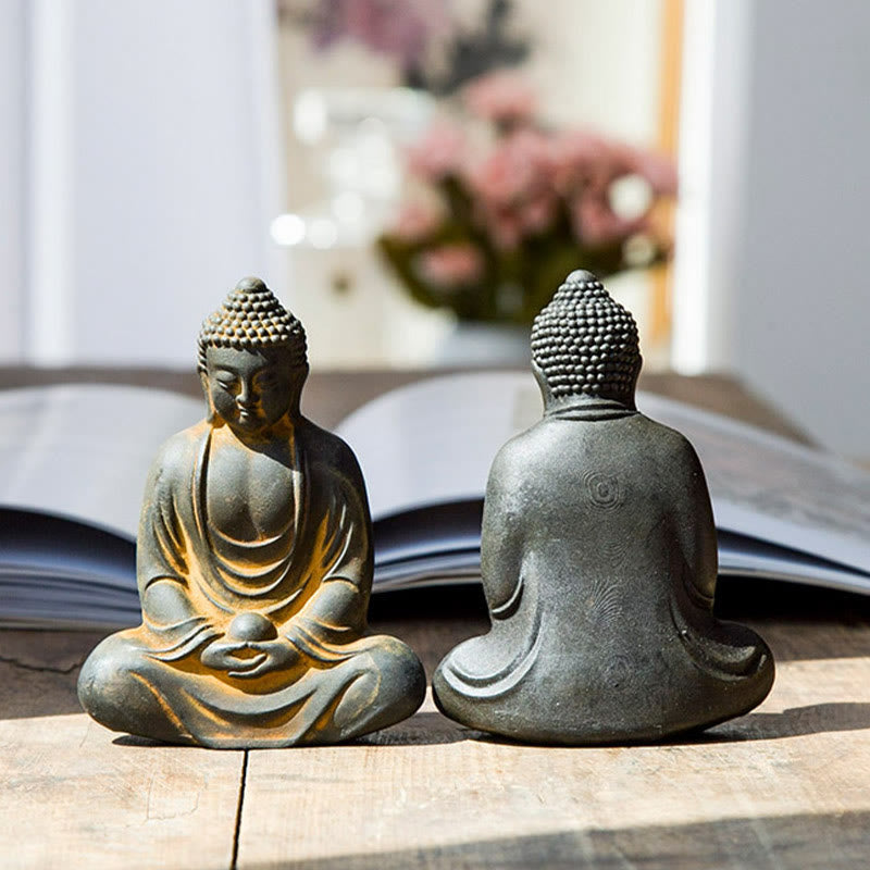 Nimara Ritual Tibetan Meditating Buddha Iron Powder Rust Cast Resin Statue Serenity Decoration