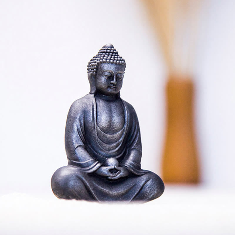 Nimara Ritual Tibetan Meditating Buddha Iron Powder Rust Cast Resin Statue Serenity Decoration
