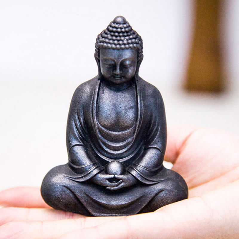 Nimara Ritual Tibetan Meditating Buddha Iron Powder Rust Cast Resin Statue Serenity Decoration