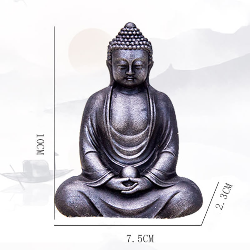 Nimara Ritual Tibetan Meditating Buddha Iron Powder Rust Cast Resin Statue Serenity Decoration