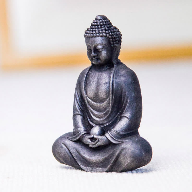 Nimara Ritual Tibetan Meditating Buddha Iron Powder Rust Cast Resin Statue Serenity Decoration