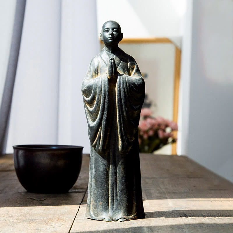 Nimara Ritual Meditating Praying Monk Iron Powder Rust Cast Resin Statue Home Decoration