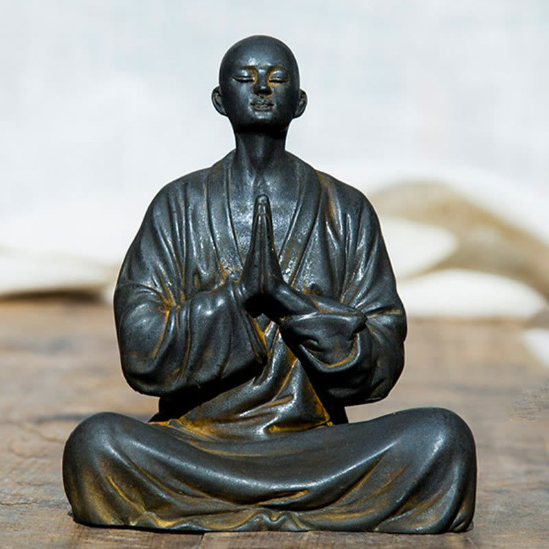 Nimara Ritual Meditating Praying Monk Iron Powder Rust Cast Resin Statue Home Decoration