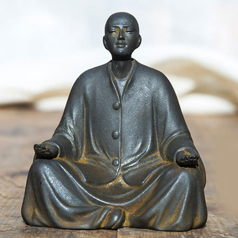Nimara Ritual Meditating Praying Monk Iron Powder Rust Cast Resin Statue Home Decoration