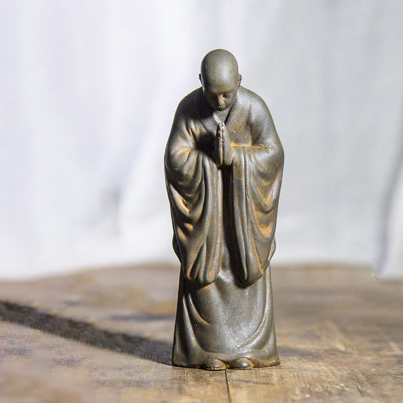 Nimara Ritual Meditating Praying Monk Iron Powder Rust Cast Resin Statue Home Decoration