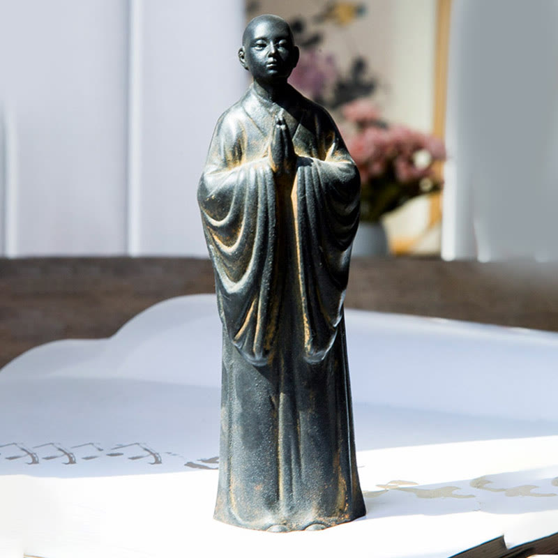 Nimara Ritual Meditating Praying Monk Iron Powder Rust Cast Resin Statue Home Decoration