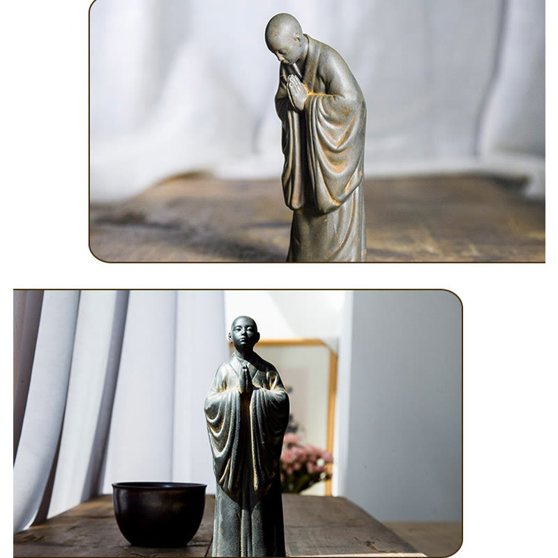 Nimara Ritual Meditating Praying Monk Iron Powder Rust Cast Resin Statue Home Decoration