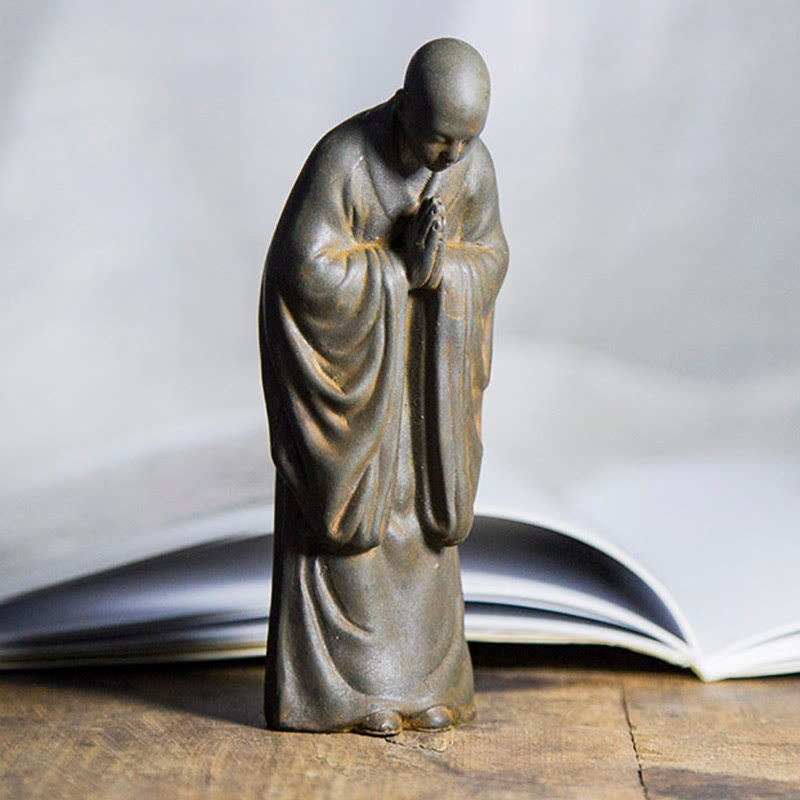 Nimara Ritual Meditating Praying Monk Iron Powder Rust Cast Resin Statue Home Decoration
