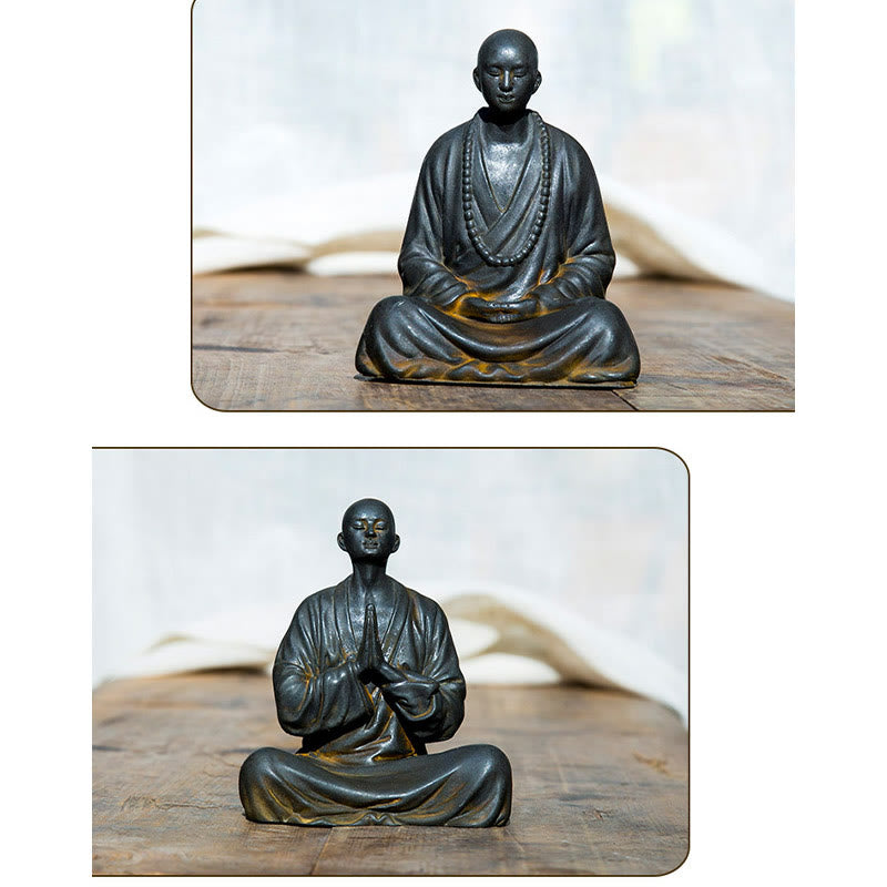Nimara Ritual Meditating Praying Monk Iron Powder Rust Cast Resin Statue Home Decoration