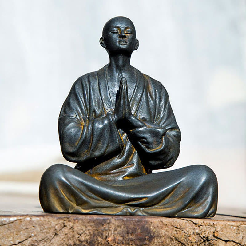 Nimara Ritual Meditating Praying Monk Iron Powder Rust Cast Resin Statue Home Decoration
