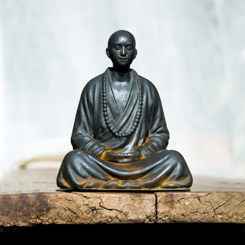 Nimara Ritual Meditating Praying Monk Iron Powder Rust Cast Resin Statue Home Decoration