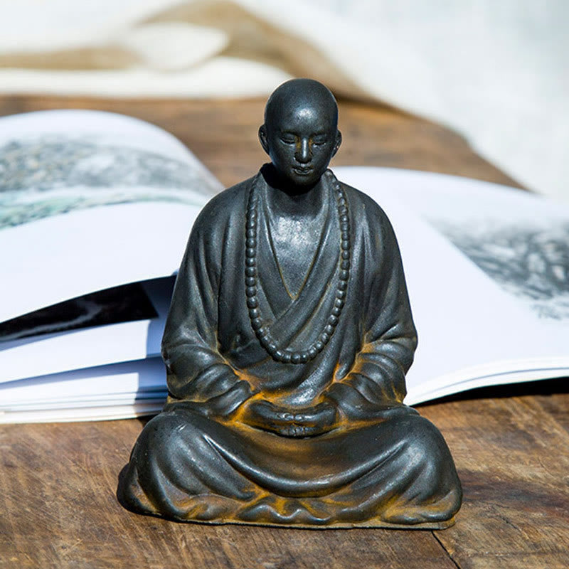 Nimara Ritual Meditating Praying Monk Iron Powder Rust Cast Resin Statue Home Decoration
