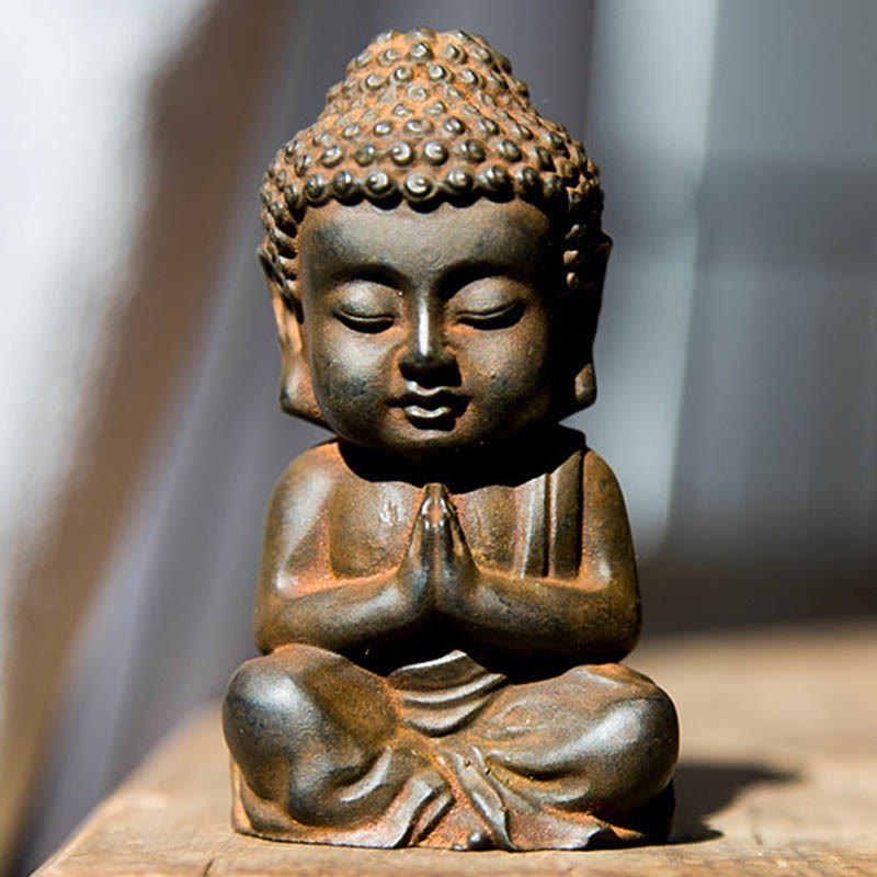 Nimara Ritual Handmade Small Sakyamuni Buddha Iron Powder Rust Cast Resin Statue Decoration