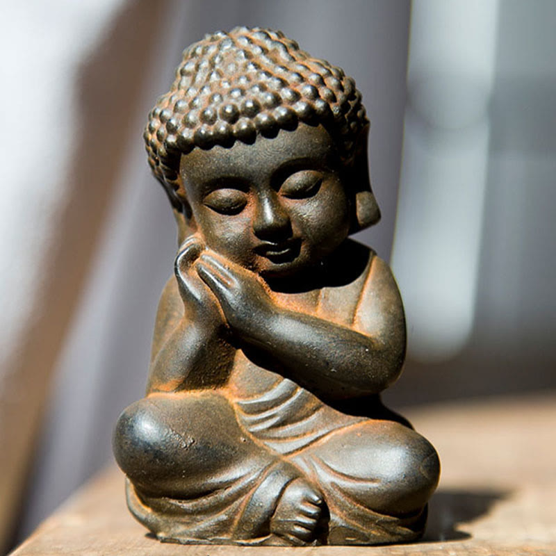 Nimara Ritual Handmade Small Sakyamuni Buddha Iron Powder Rust Cast Resin Statue Decoration