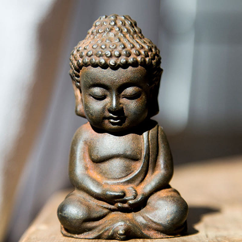 Nimara Ritual Handmade Small Sakyamuni Buddha Iron Powder Rust Cast Resin Statue Decoration