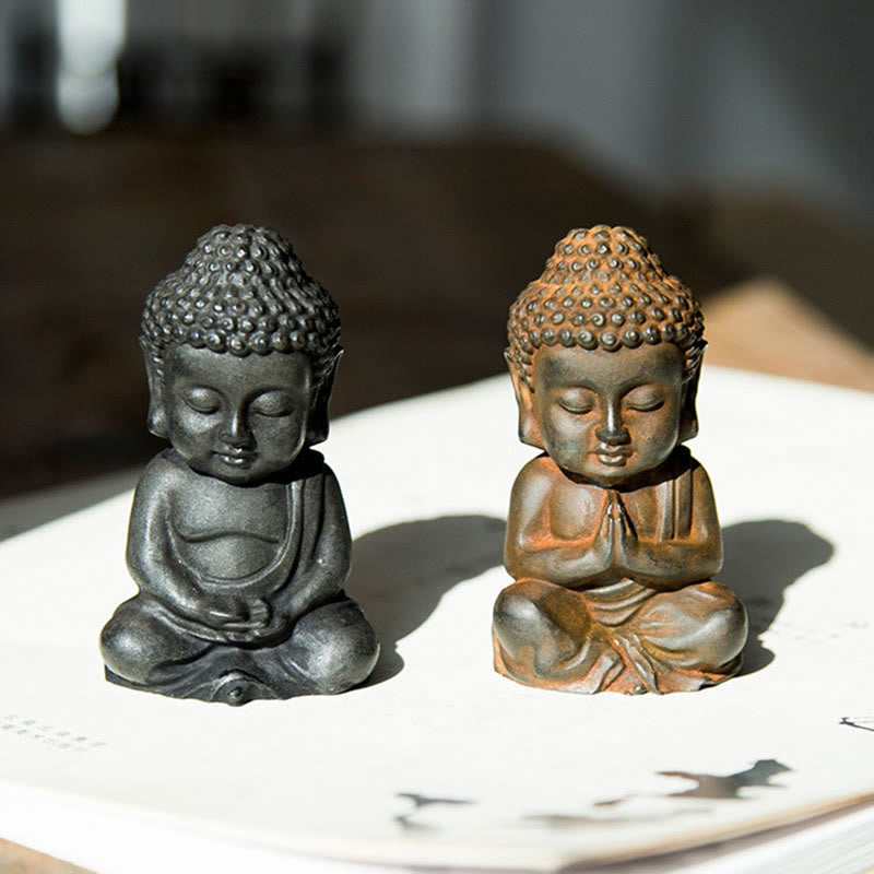 Nimara Ritual Handmade Small Sakyamuni Buddha Iron Powder Rust Cast Resin Statue Decoration