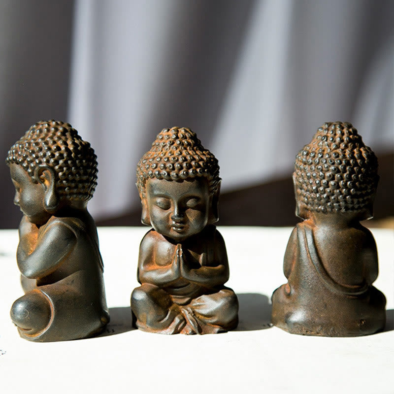 Nimara Ritual Handmade Small Sakyamuni Buddha Iron Powder Rust Cast Resin Statue Decoration