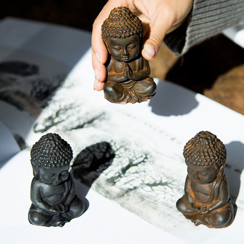 Nimara Ritual Handmade Small Sakyamuni Buddha Iron Powder Rust Cast Resin Statue Decoration