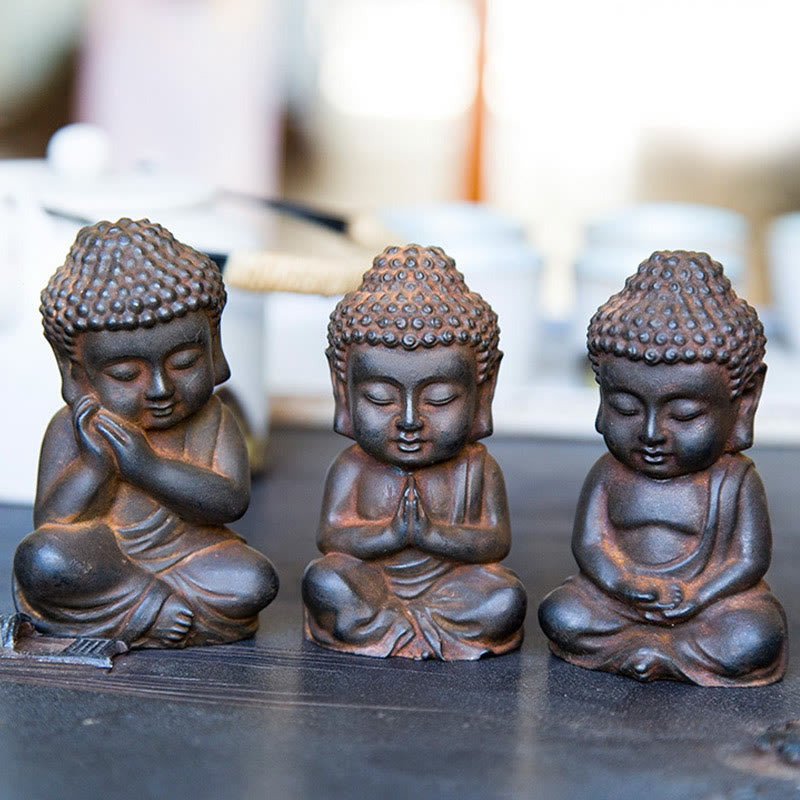 Nimara Ritual Handmade Small Sakyamuni Buddha Iron Powder Rust Cast Resin Statue Decoration