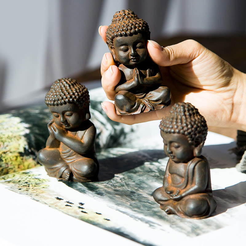 Nimara Ritual Handmade Small Sakyamuni Buddha Iron Powder Rust Cast Resin Statue Decoration