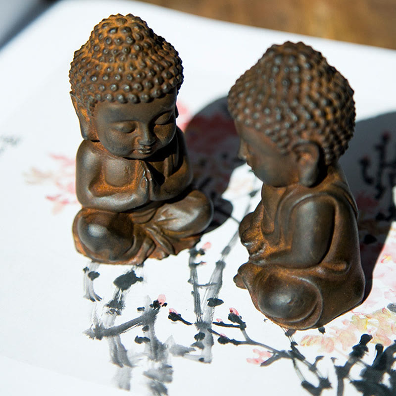 Nimara Ritual Handmade Small Sakyamuni Buddha Iron Powder Rust Cast Resin Statue Decoration