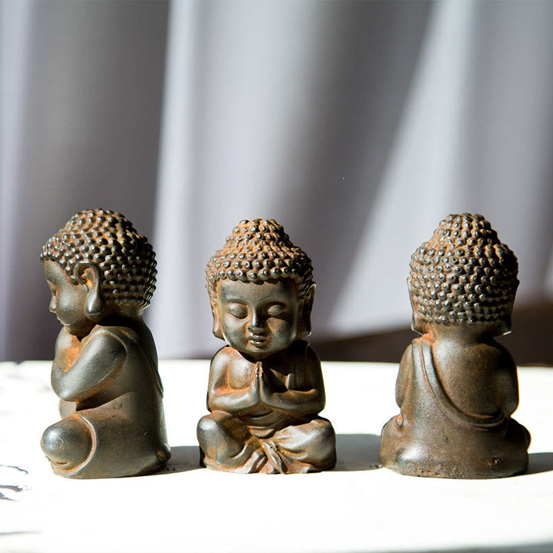 Nimara Ritual Handmade Small Sakyamuni Buddha Iron Powder Rust Cast Resin Statue Decoration