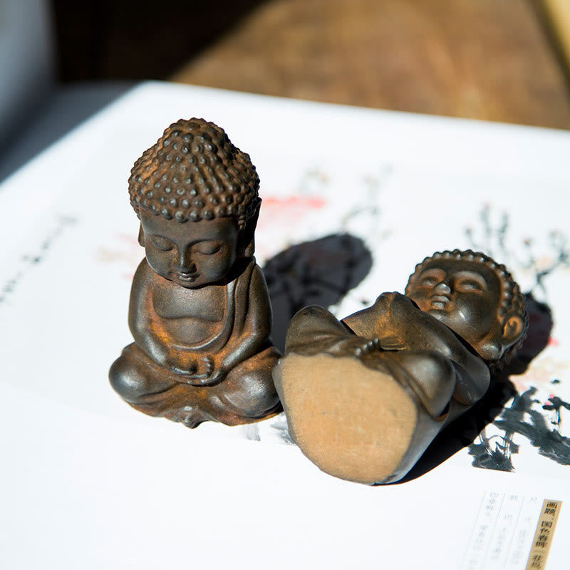 Nimara Ritual Handmade Small Sakyamuni Buddha Iron Powder Rust Cast Resin Statue Decoration