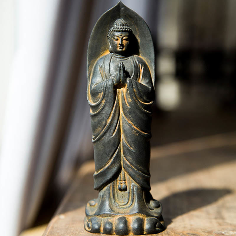 Nimara Ritual Handmade Sakyamuni Buddha Namaste Iron Powder Rust Cast Resin Statue Decoration