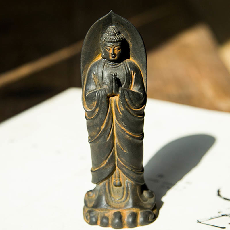 Nimara Ritual Handmade Sakyamuni Buddha Namaste Iron Powder Rust Cast Resin Statue Decoration