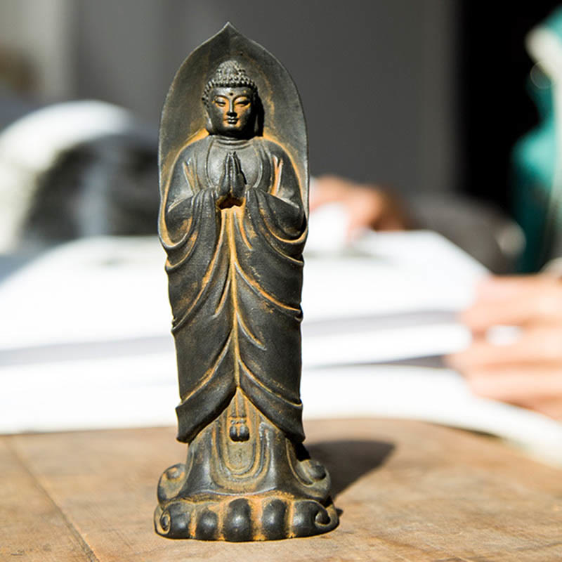 Nimara Ritual Handmade Sakyamuni Buddha Namaste Iron Powder Rust Cast Resin Statue Decoration