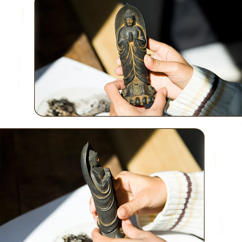 Nimara Ritual Handmade Sakyamuni Buddha Namaste Iron Powder Rust Cast Resin Statue Decoration