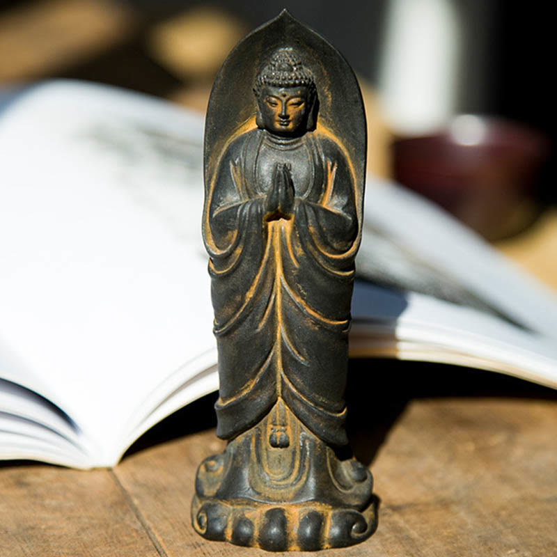 Nimara Ritual Handmade Sakyamuni Buddha Namaste Iron Powder Rust Cast Resin Statue Decoration