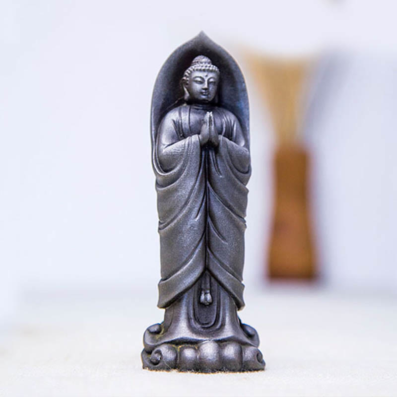 Nimara Ritual Handmade Sakyamuni Buddha Namaste Iron Powder Rust Cast Resin Statue Decoration