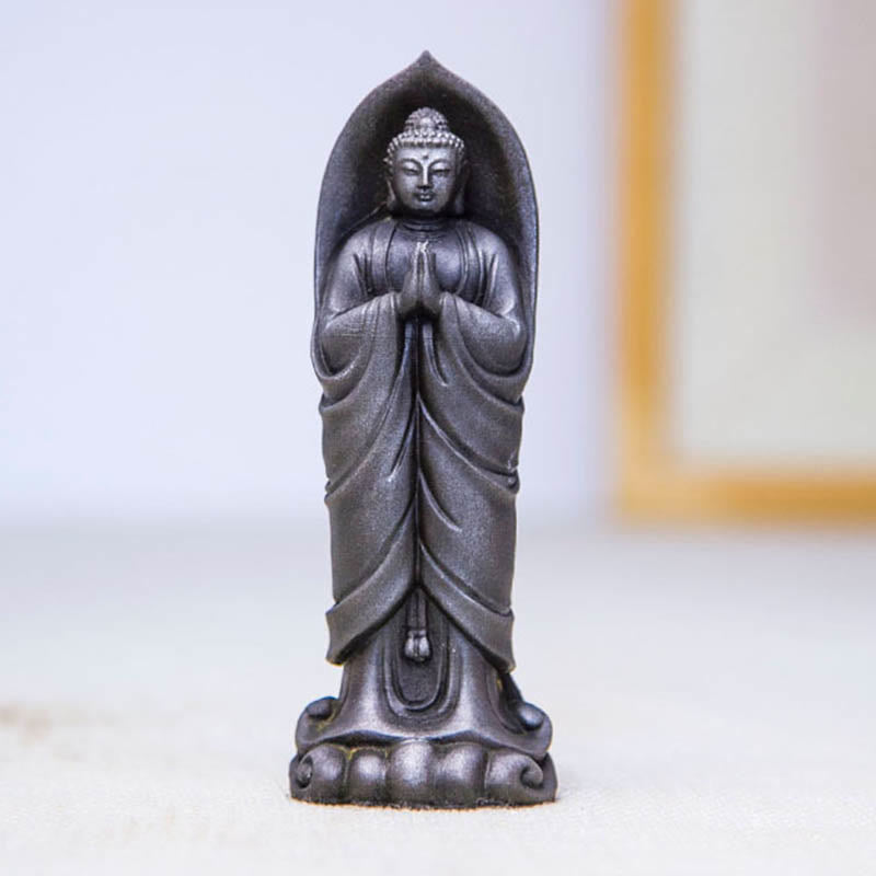 Nimara Ritual Handmade Sakyamuni Buddha Namaste Iron Powder Rust Cast Resin Statue Decoration